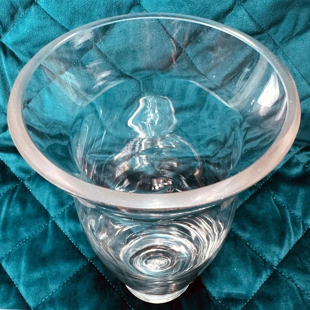 Vtg.‎ Heavy Art Glass Crystal Clear Vase Controlled Bubble Base MCM Flare Blown